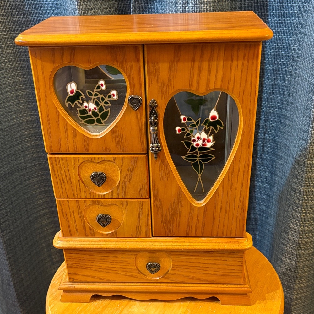 Vintage Wooden Jewelry Organizer with Heart Design